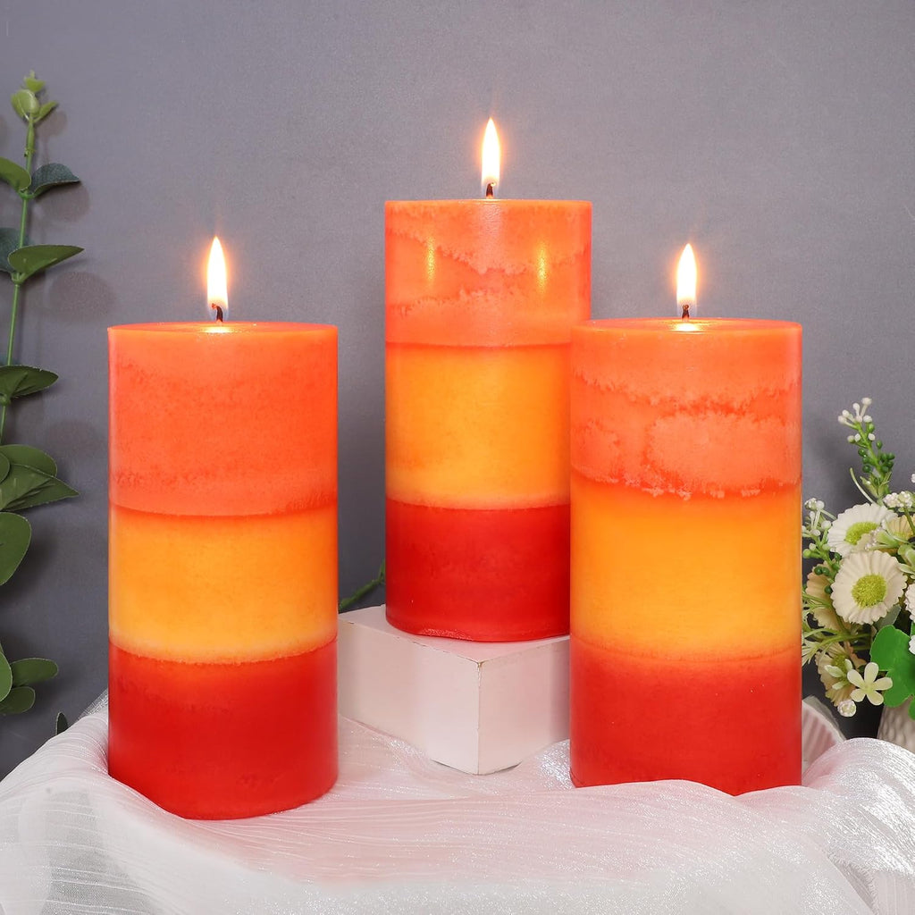 3×6 Inch Orange Pillar Candles, Pumpkin Scented Pillar Candles - Long Burning 70+ Hours, Dripless & Smokeless, Aromatherapy Candles for Thanksgiving Fall Décor, Set of 3