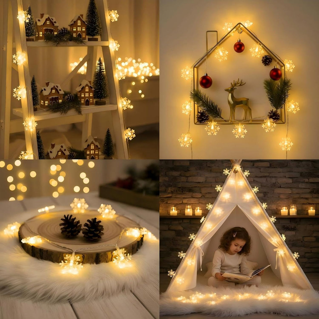 CESOF Christmas Lights, 20 Ft 40 Led Snowflake String Lights Battery Operated Fairy Lights for Bedroom Room Party Home Xmas Decor Indoor Outdoor Tree Decorations Warm White