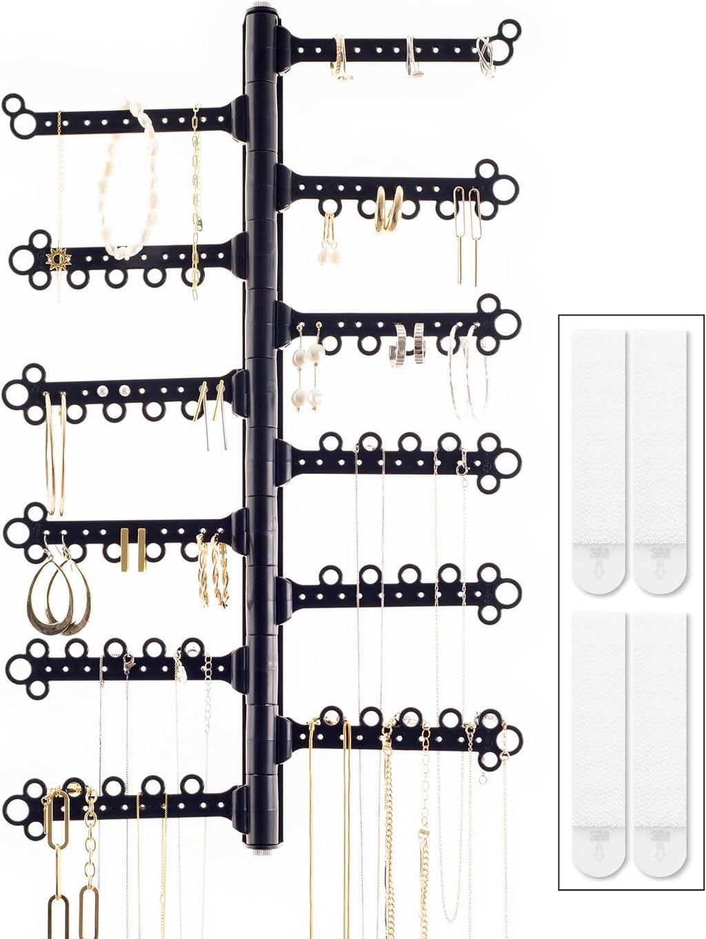12-Tier Hanging Wall Jewelry Organizer, Earring,Necklace,Ring Holder-Black