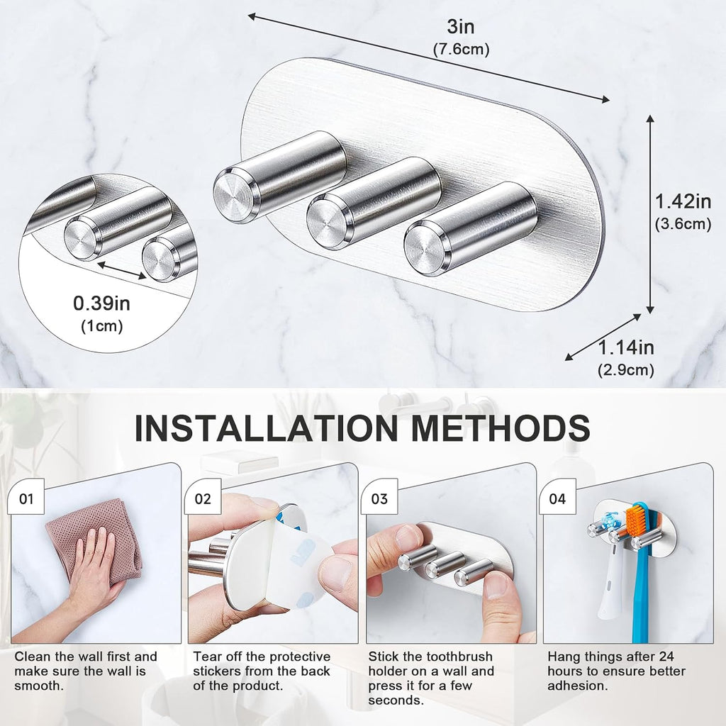 Electric Toothbrush Head Holder, Toothbrush Holders Wall Mounted, Adhesive Tooth Brush Head Holder Organiser, Electric Toothbrushs Holder, Shower Tooth Brushing Holder (Silver, Small)