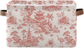 Chinoiserie Style Storage Baskets,Decorative Collapsible Rectangular Canvas Fabric Storage Bin for Home