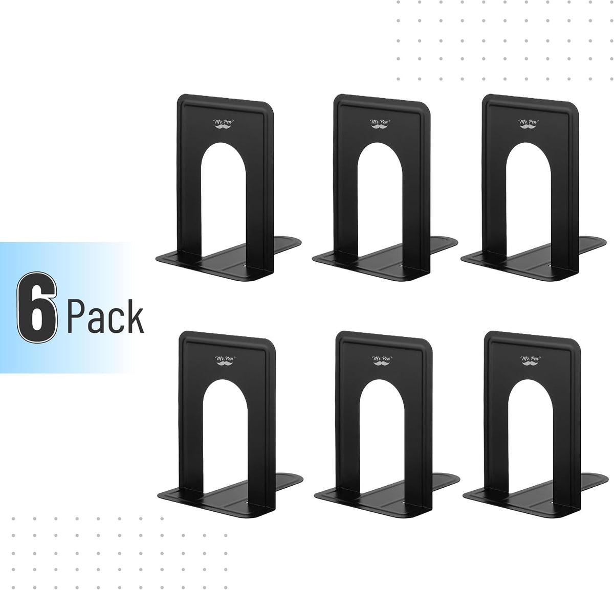 Mr. Pen- Book Ends, Black, 6 Pack, Heavy Duty Metal Bookends for Shelves