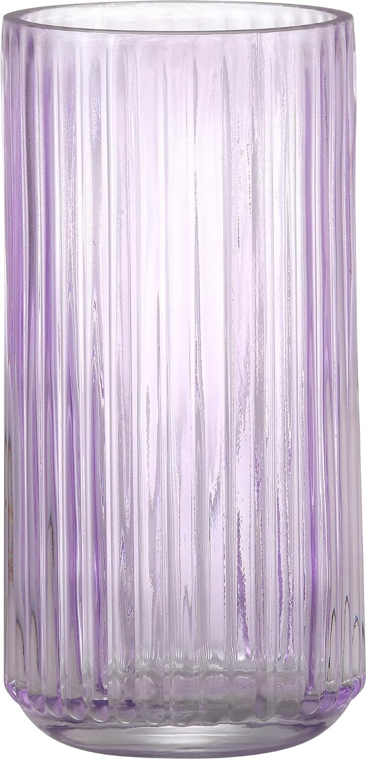 Ribbed Glass Vase,Flower Vase for Bouquet, Purple Glass Vases for Flowers, Modern Vases for Living Room, Bathroom, Dining Table, Office, Wedding, Centerpieces, 8 Inches