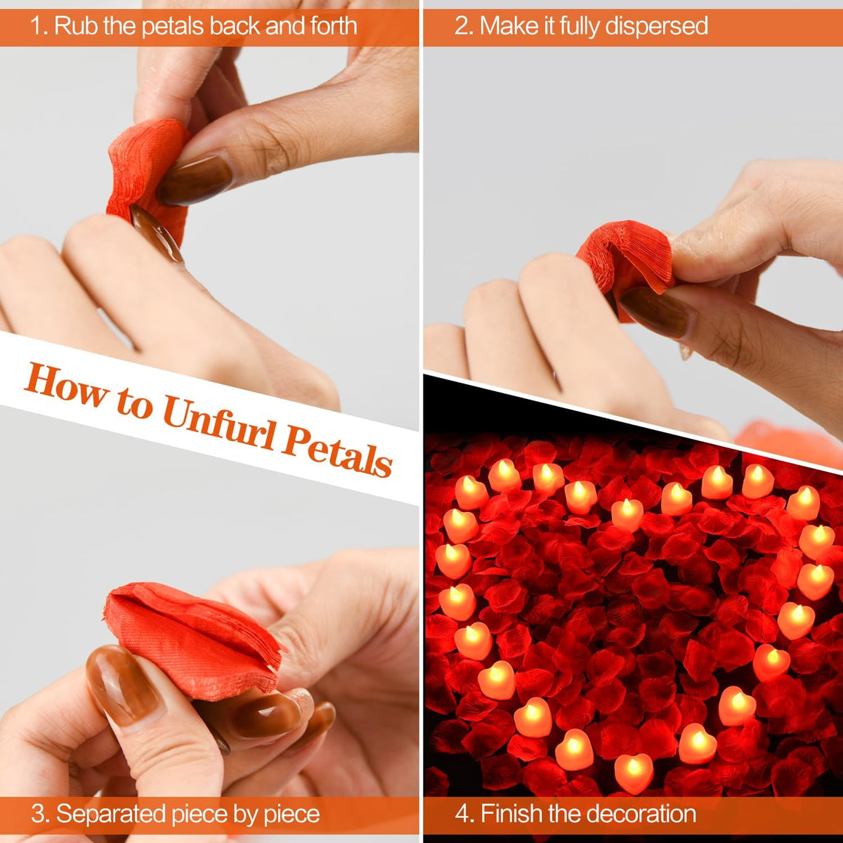 KOABY 1000pcs Red Artificial Rose Petals with 12pcs Red LED Tea Lights