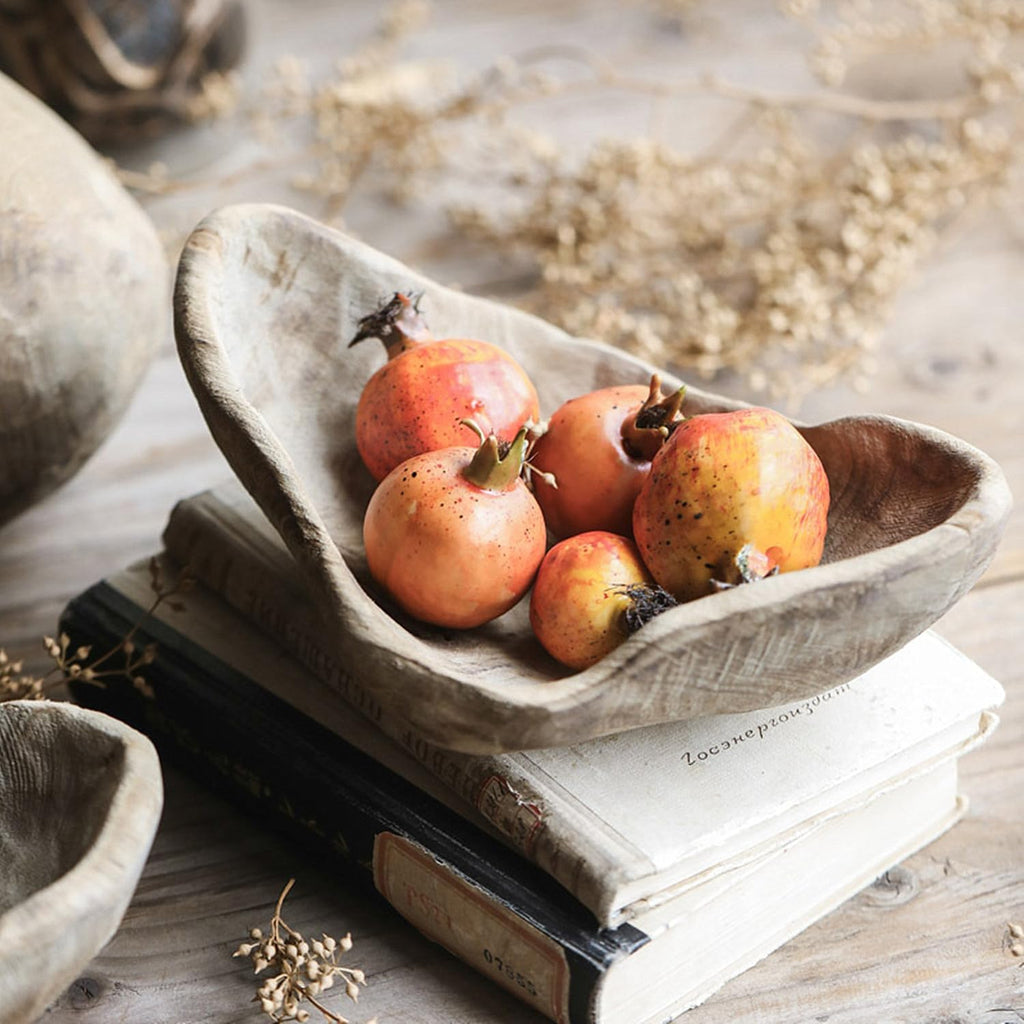 9 inch Wooden Bowl Decorative Wood Fruit Bowl, Hand-Carved Decorative Bowl