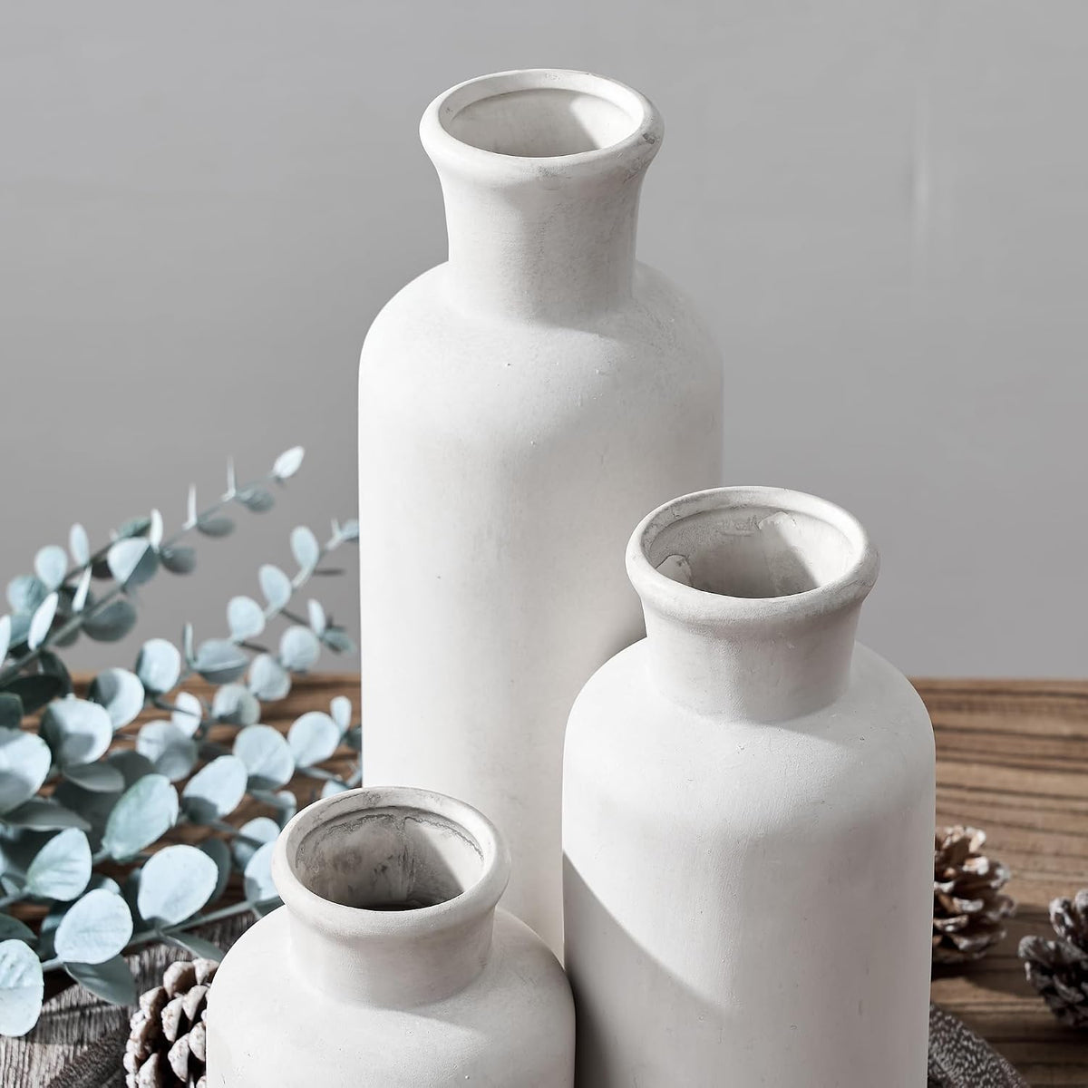 Vintage Ceramic Vase Set of 3,Antique-White Terracotta Vases for Home Decor