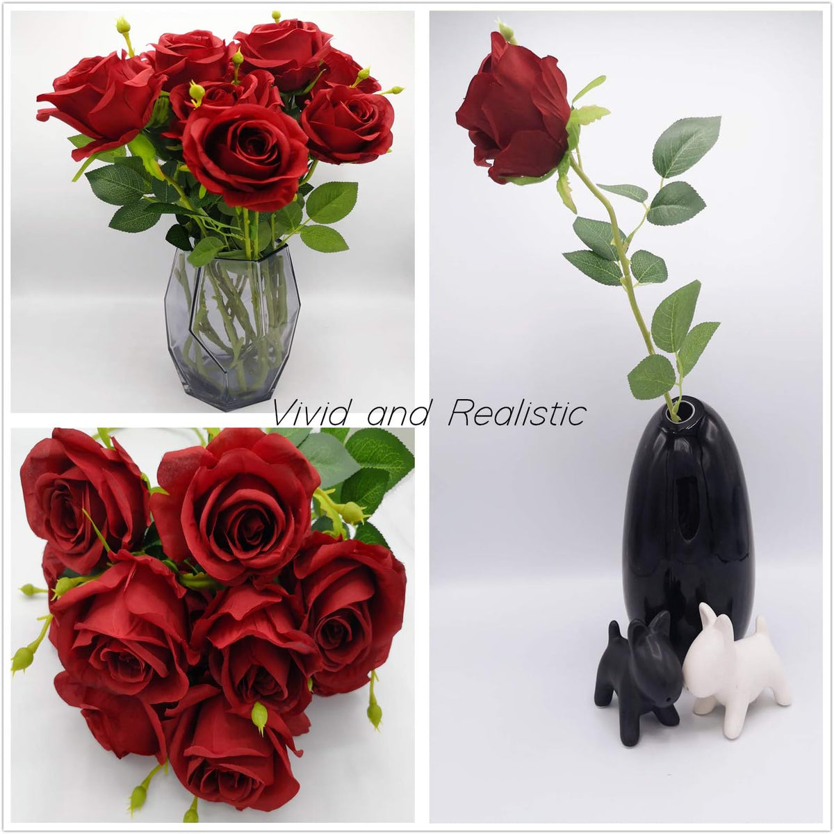 AnotherGifts Artificial Silk Rose Flower Bouquet Home Decor Wedding Party, Pack of 10 Wine Red Roses Exclusive Style…