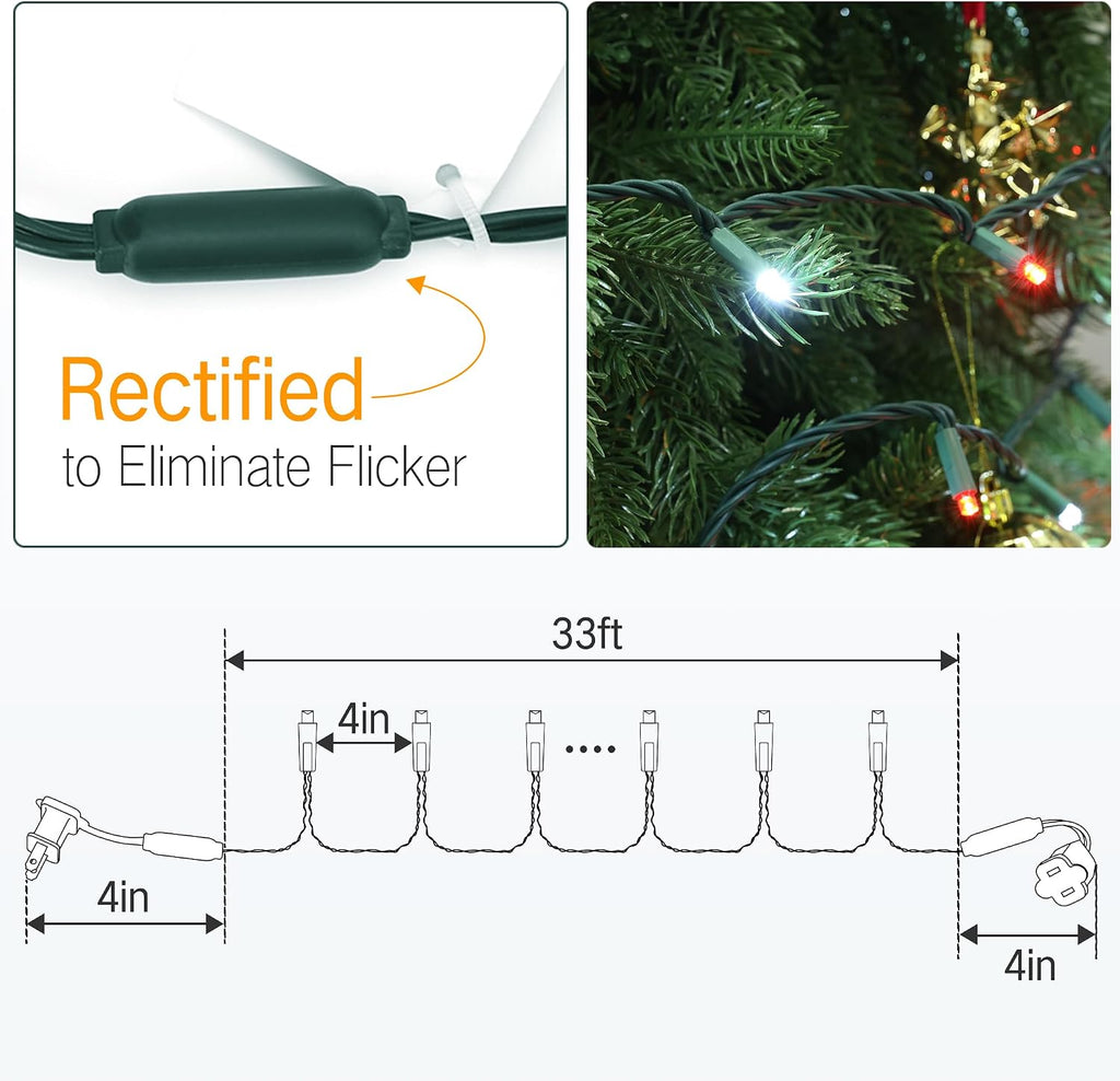 Brizled 5MM Wide Angle Christmas Lights Red & White, 100 LED Connectable