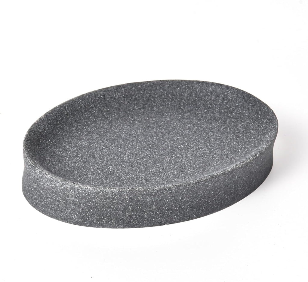 IMEEA Oval Resin Soap Dish for Bathroom Sink Stone-Look Soap Tray Holder for Bar Soap, Sponge or Shampoo Bar (Grey)
