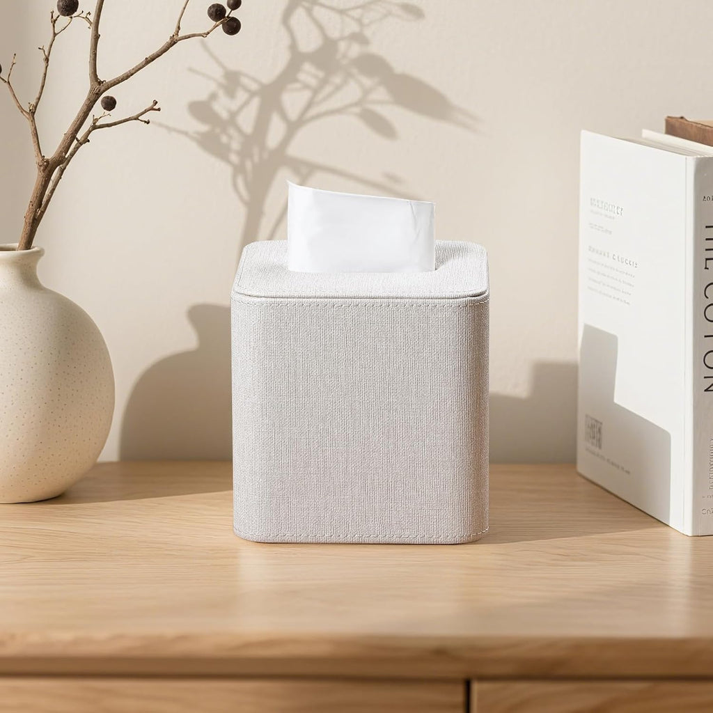 Square Tissue Box Cover PU Leather Tissue Box Holder Cube