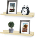 Picture Shelf, Greenco Set of 2 Wall Mounted Photo Ledge Floating Shelves for Bedroom, Living Room, Kitchen, Bathroom, Nursery Display, Natural Finish