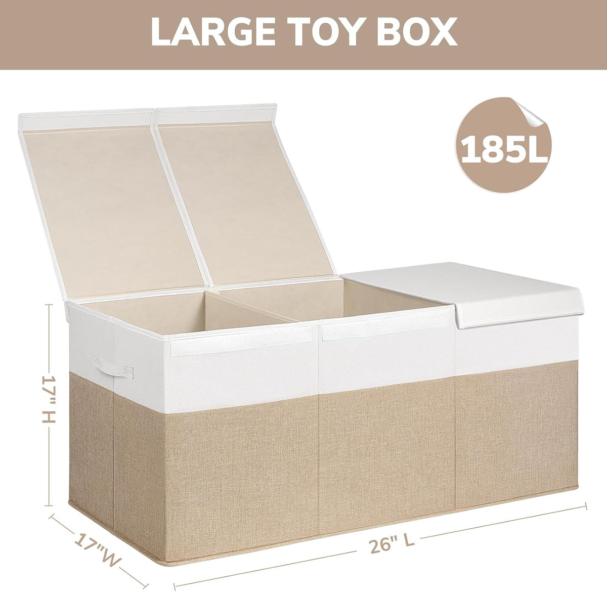 INDRESSME 185L Extra Large Toy Storage Box with Lid Collapsible Toy Chest
