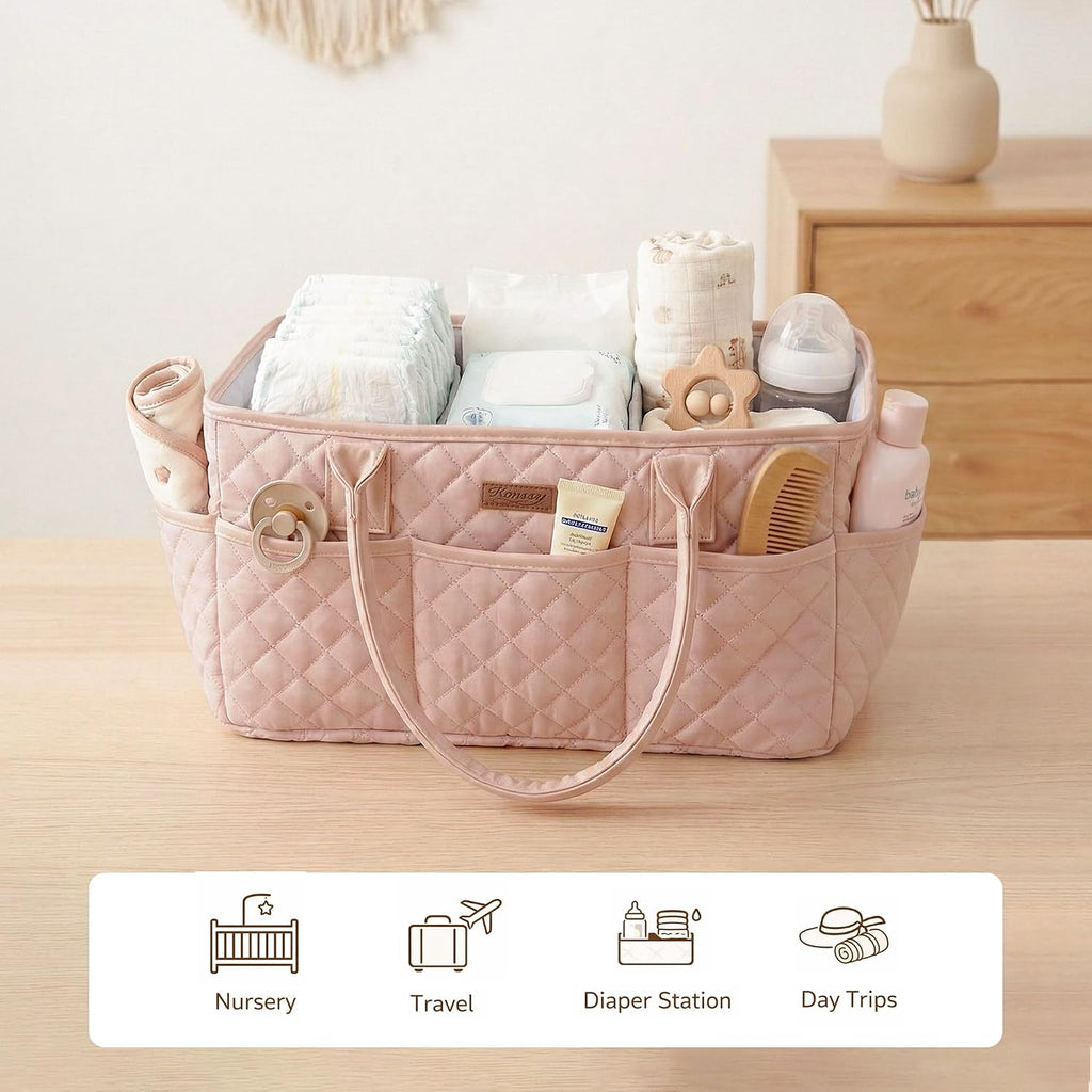 Konssy Baby Diaper Caddy Organizer, Solid Design with PU Leather Handles