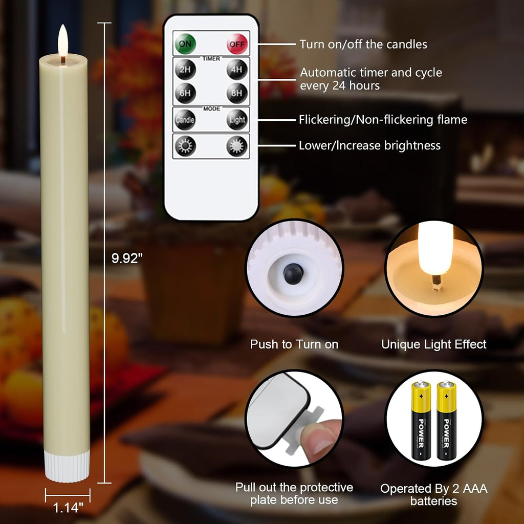 Large Flameless Taper Candles Battery Operated Remote and Timer