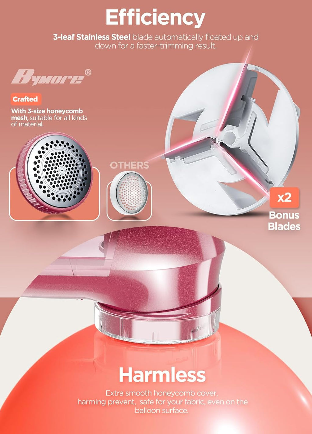 Bymore Fabric Shaver, Lint Shaver, Sweater Shaver for Clothes, Bright Red