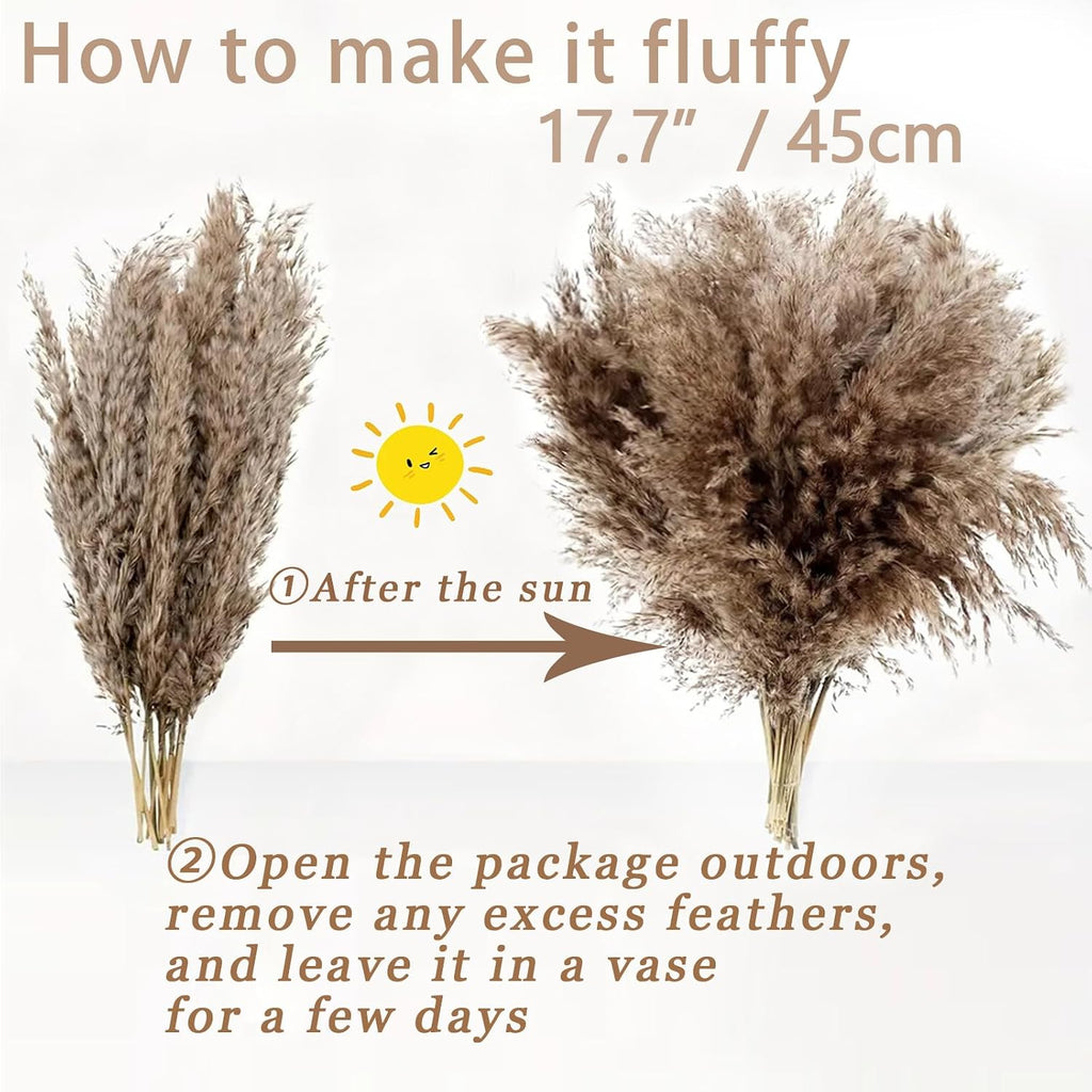 30 Stems Boho Decor - Dried Pampas Grass, Fluffy Brown & White Pampas Grass Fluffy, Dry Short Flowers Small Pampas Bulk for Home Decor, Home Decor, Wedding Decor, Gift(17.7 inch, 15 Brown & 15 White)