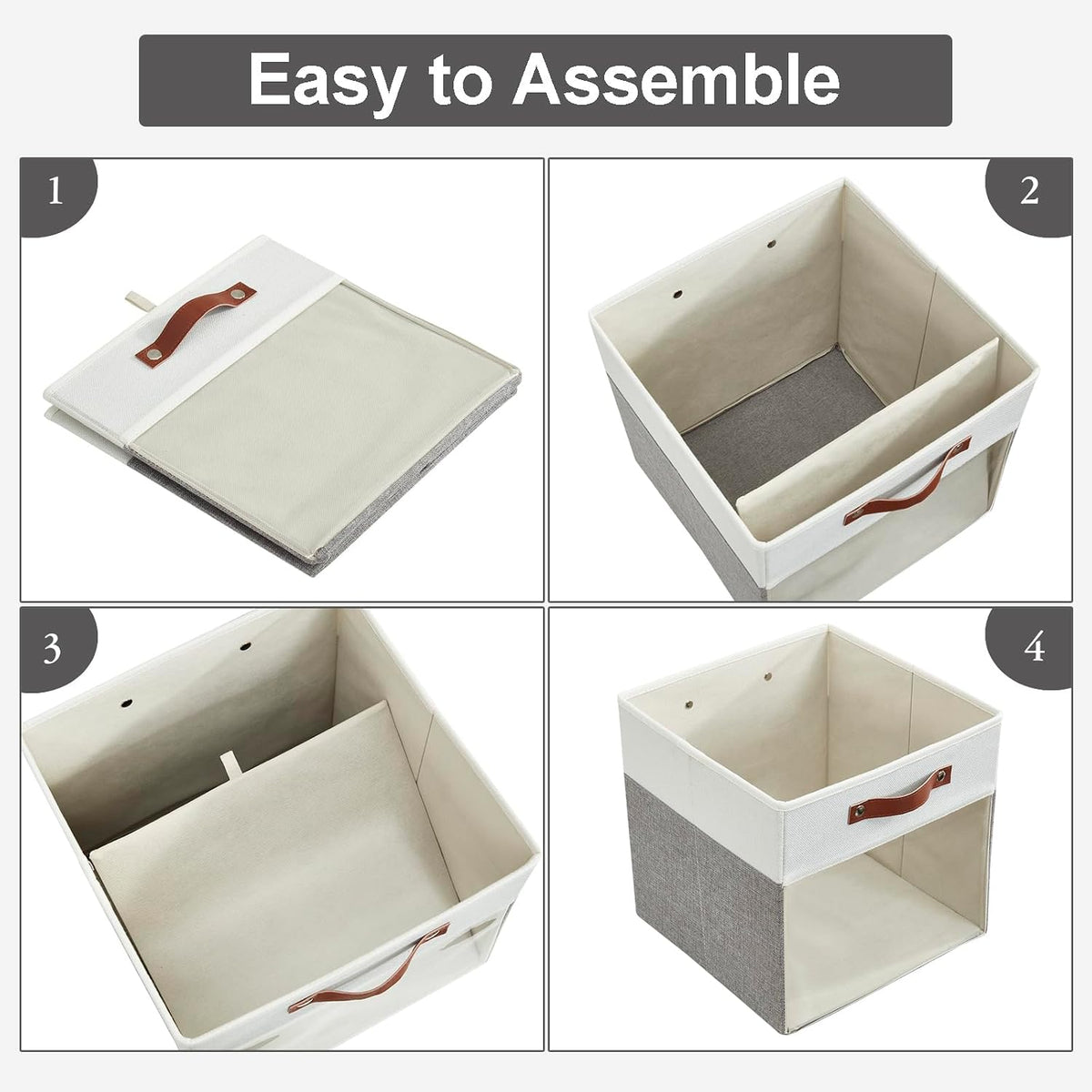 Bagnizer Storage Cubes, 4 Pack Linen Foldable Storage Bins (13 x 13 inch) with Clear Window and 2 Handles, Closet Organizers and Storage for Shelf Closet, Clothes, Books - (Gray and White)