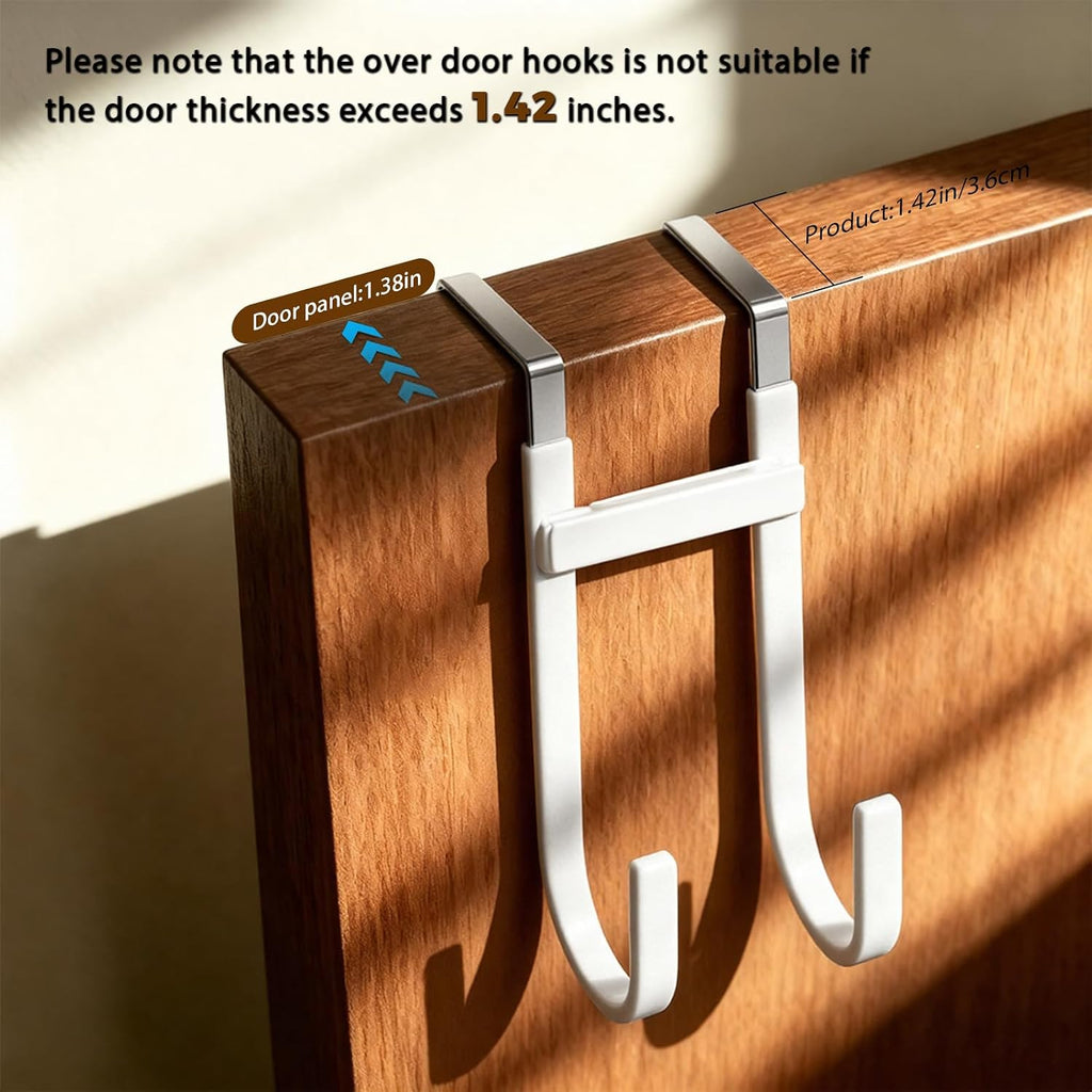 Over-the-Door Hooks, 4 Pack Heavy Duty Anti-Scratch Rubber Door Hangers for Hanging Coat, Towel, Bag and Key, Fit 1-3/8" Interior Doors, Perfect for Bathroom Bedroom and Kitchen, White