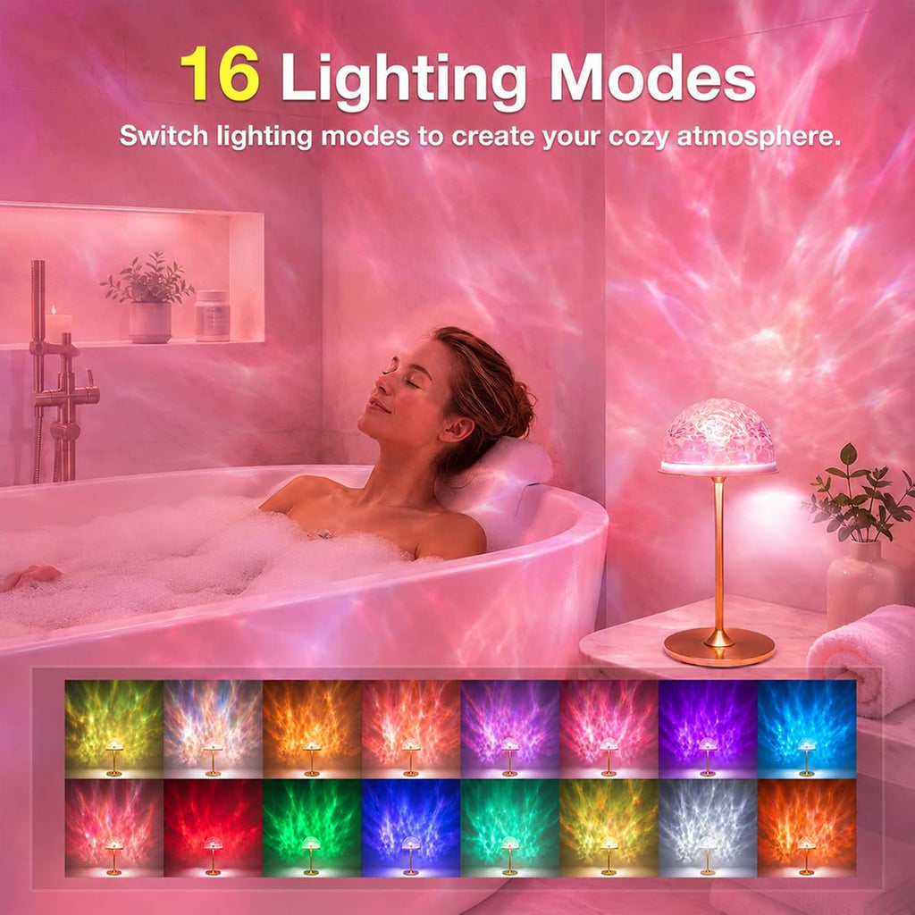 Waterproof Shower Lamp, Ocean Wave Projector, Rechargeable 16-Color 2-Pack
