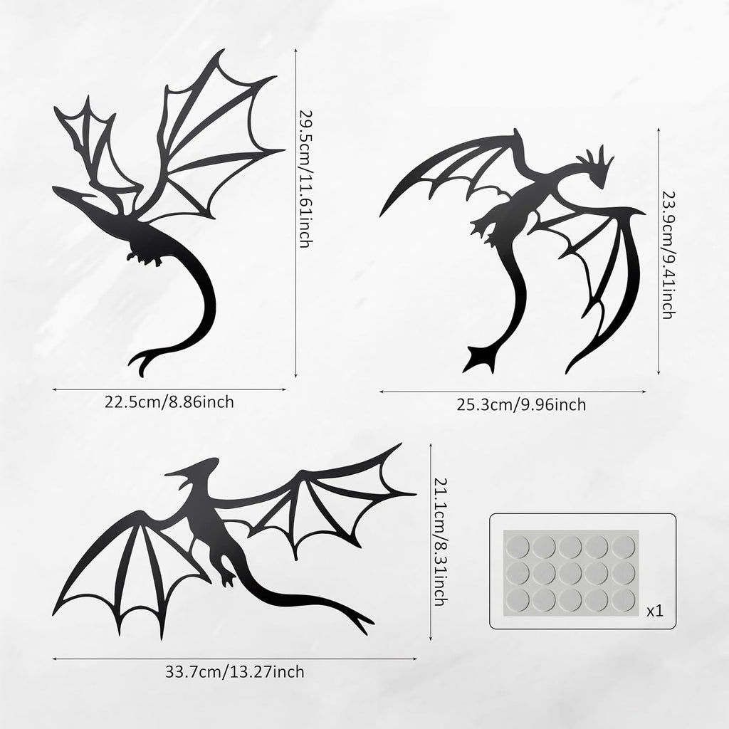 Prmstp 3 Set of Dragon Metal Wall Art, Black Dragon Wall Decor