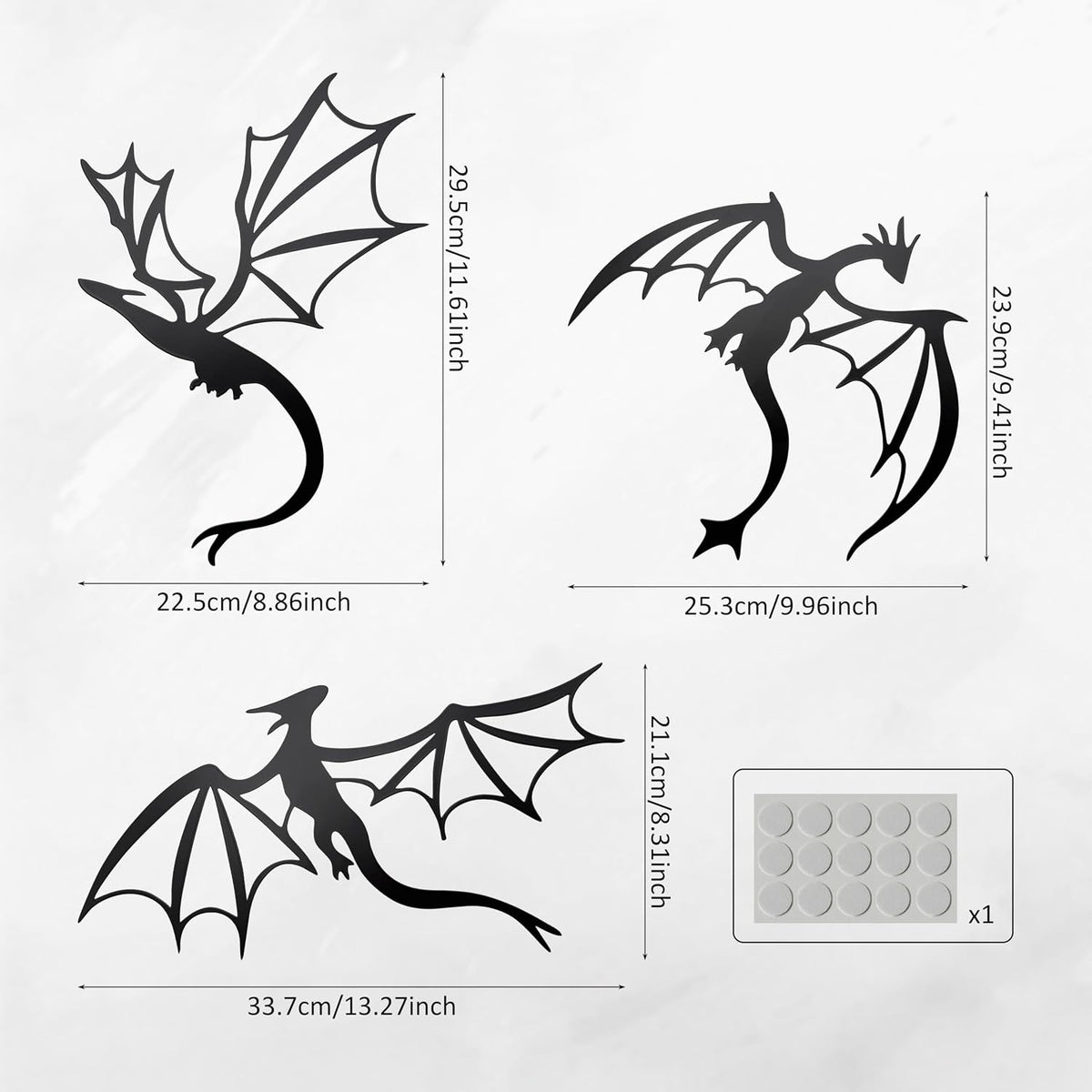 Prmstp 3 Set of Dragon Metal Wall Art, Black Dragon Wall Decor