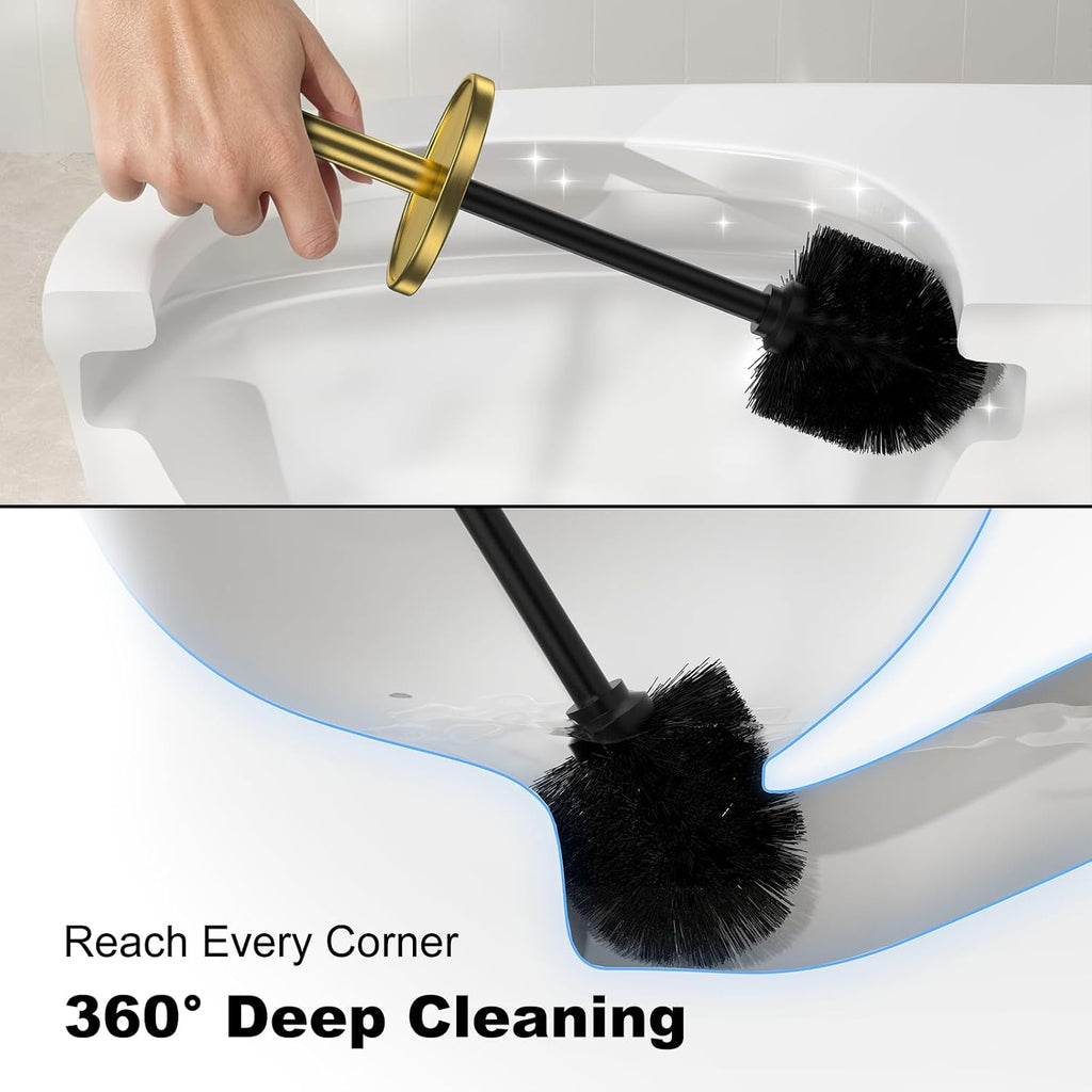 Metal Vertical Grain Toilet Bowl Brush and Holder Set Scrubber Warm Gold