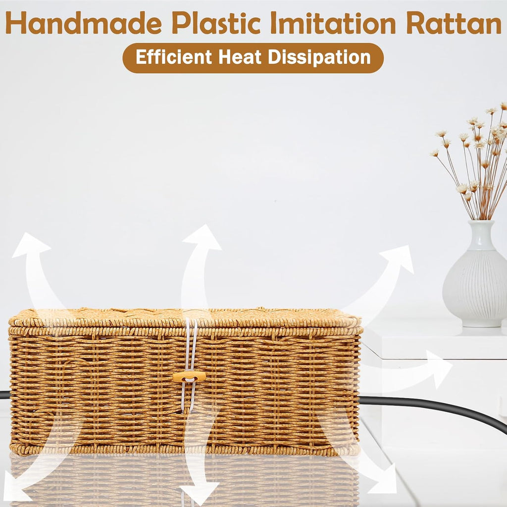 Cable Management Box, Handmade Rattan Cable Organizer Cord Basket