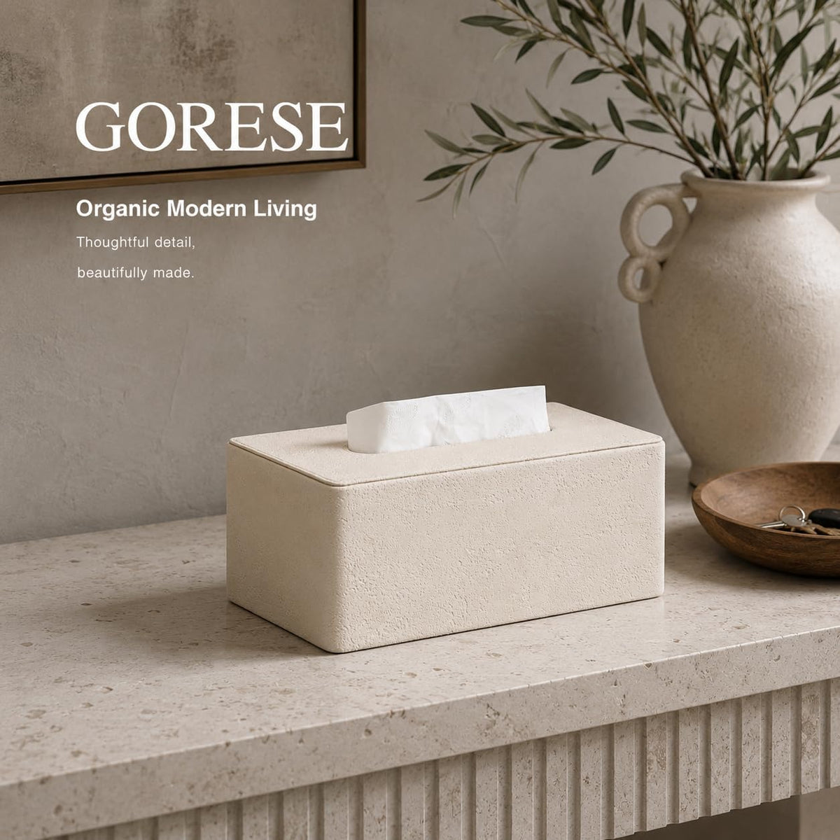GORESE Travertine Look Tissue Box Cover Rectangle,PU Leather Kleenexs Cover
