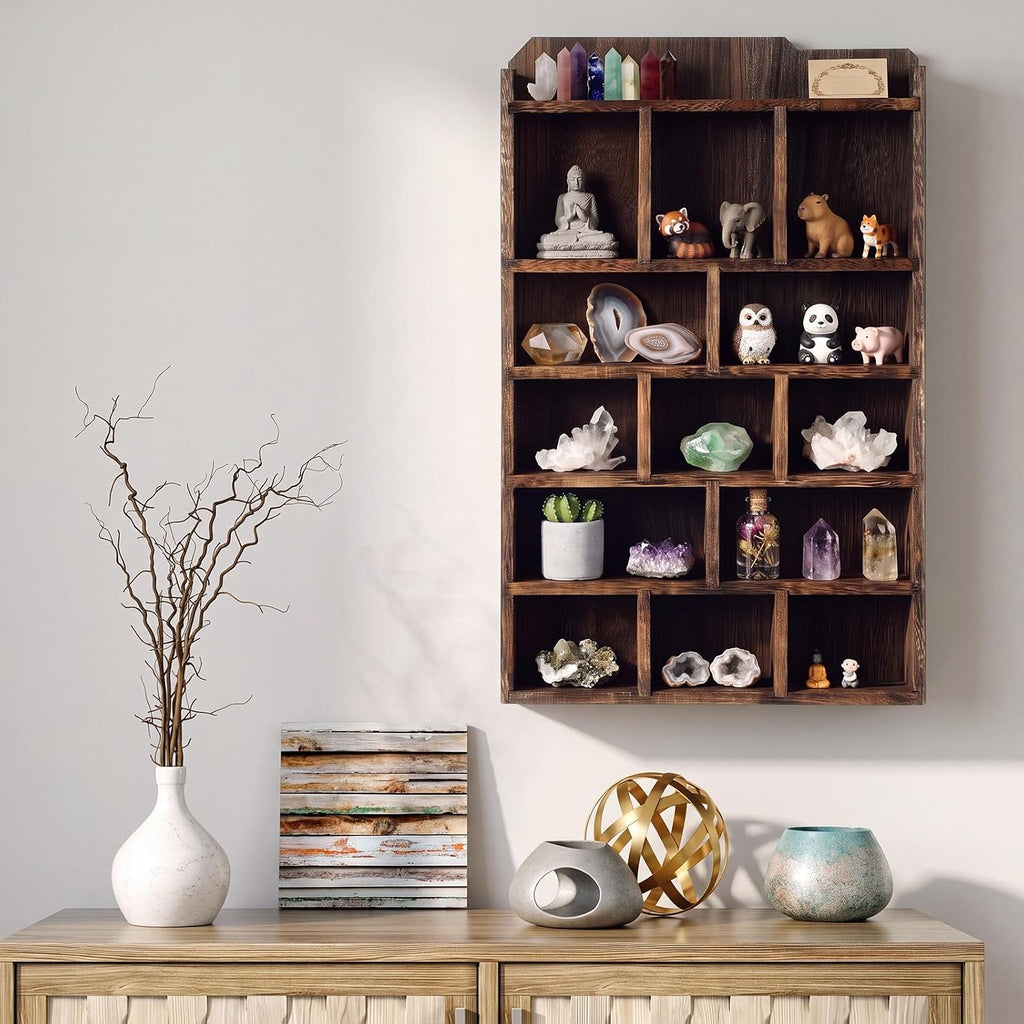 Threehoney Wooden Shadow Cubby Box, Brown, 16x10x2.5'', Stylish