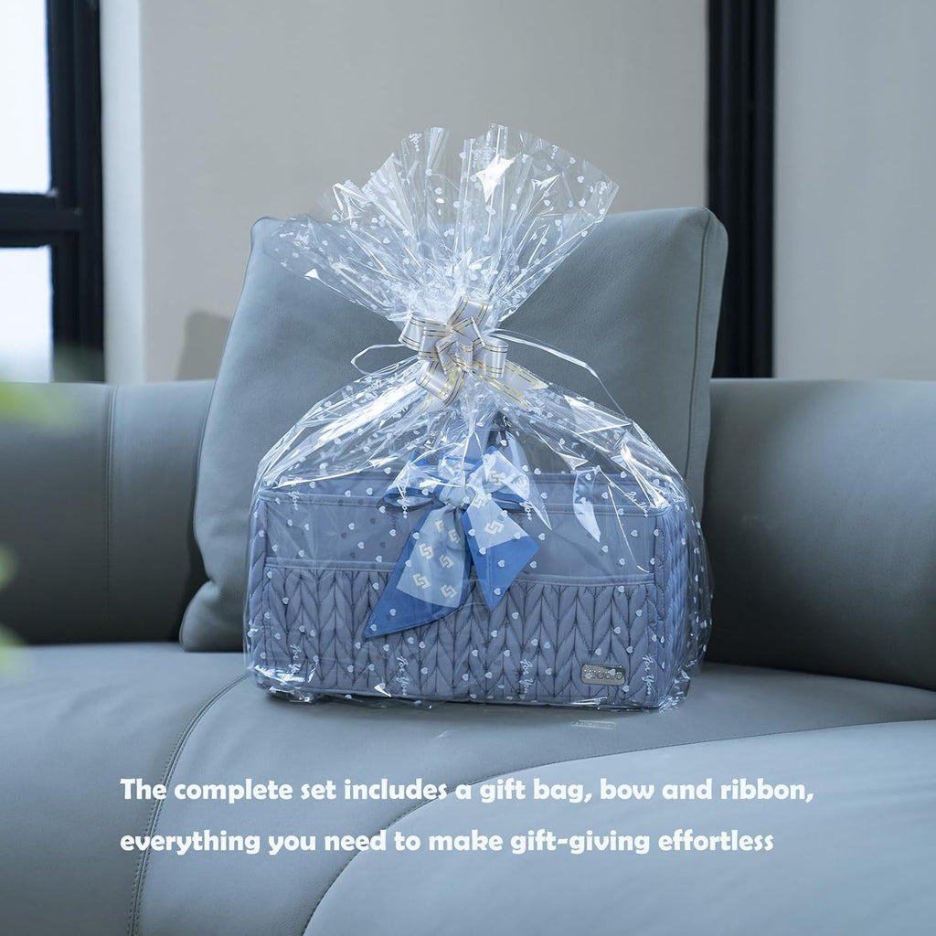Luxurious Baby Diaper Caddy, Nursery Storage Basket for Newborn Essentials, Travel Baby Basket for Diapers Baby Wipes, Organizer Tote Bag Storage Bin, Baby Shower Gifts(ash blue)