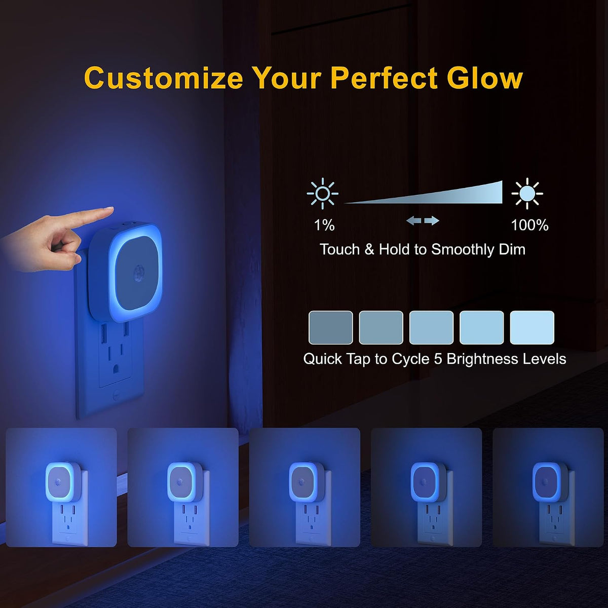 YUNLEX Night Lights Plug into Wall Motion Sensor for Toilets, 2 Pack