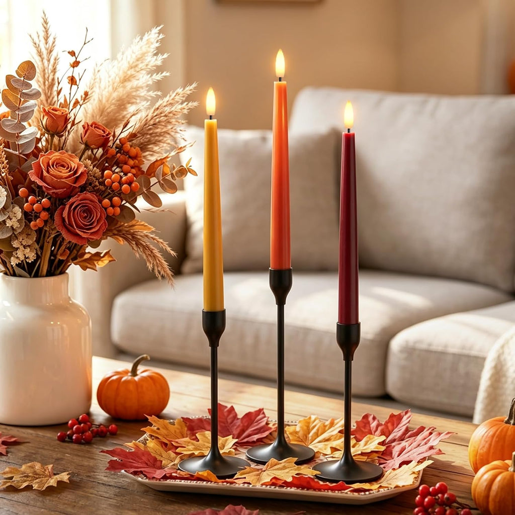 Fall Decor, Fall Decorations for Home, Flameless Taper Candles, Set of 3