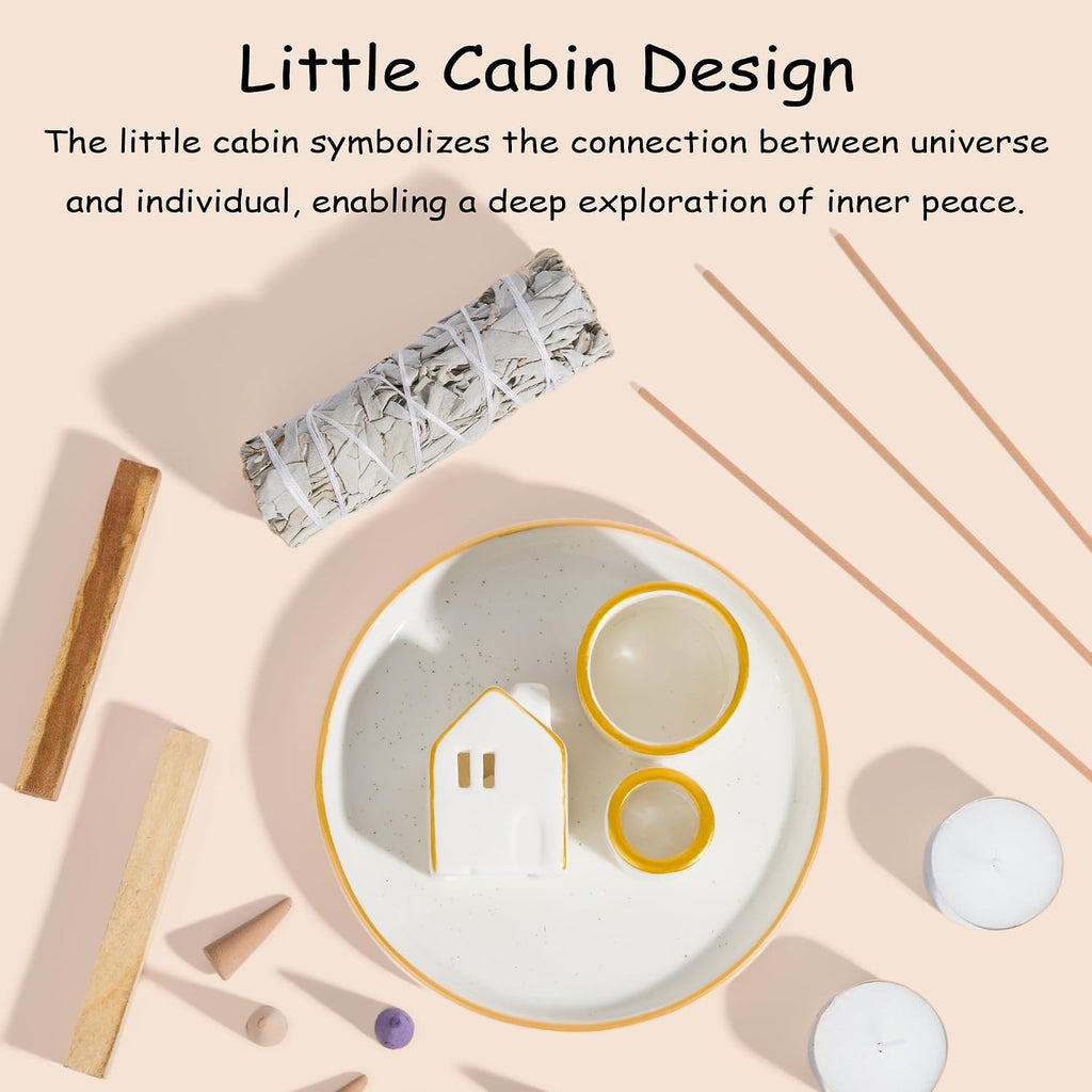 ZenBless 5 in 1 Incense Holder Burner for Palo Santo, Sage, Incense Sticks/Cones and Candle - Ceramic Incense Cone Smudge Tray,Aromatherapy Home Decoration