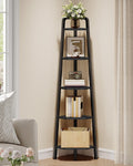 CHOEZON Corner Shelf, 5-Tier Ladder Corner Shelf, Ladder Bookshelf, 59.6" Tall Vertical Display Stand, Metal Frame Bookshelf, for Living Room, Bedroom, Kitchen, Black TCJ20BB