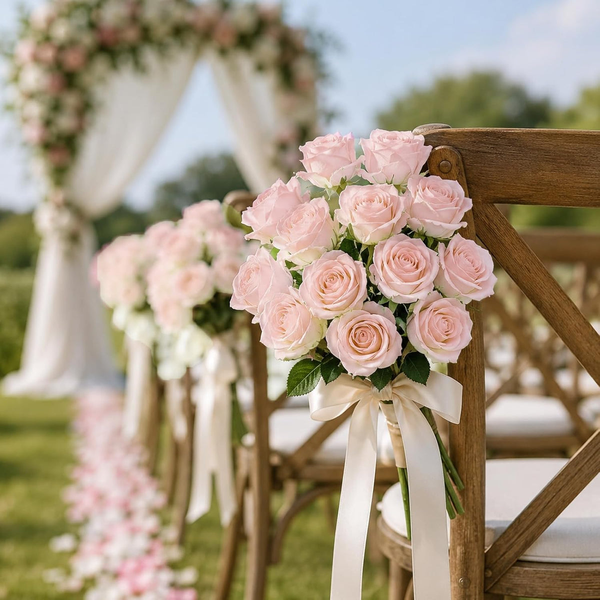 Waipfaru 50 Pcs Blush Roses Fake Velet Pink Roses