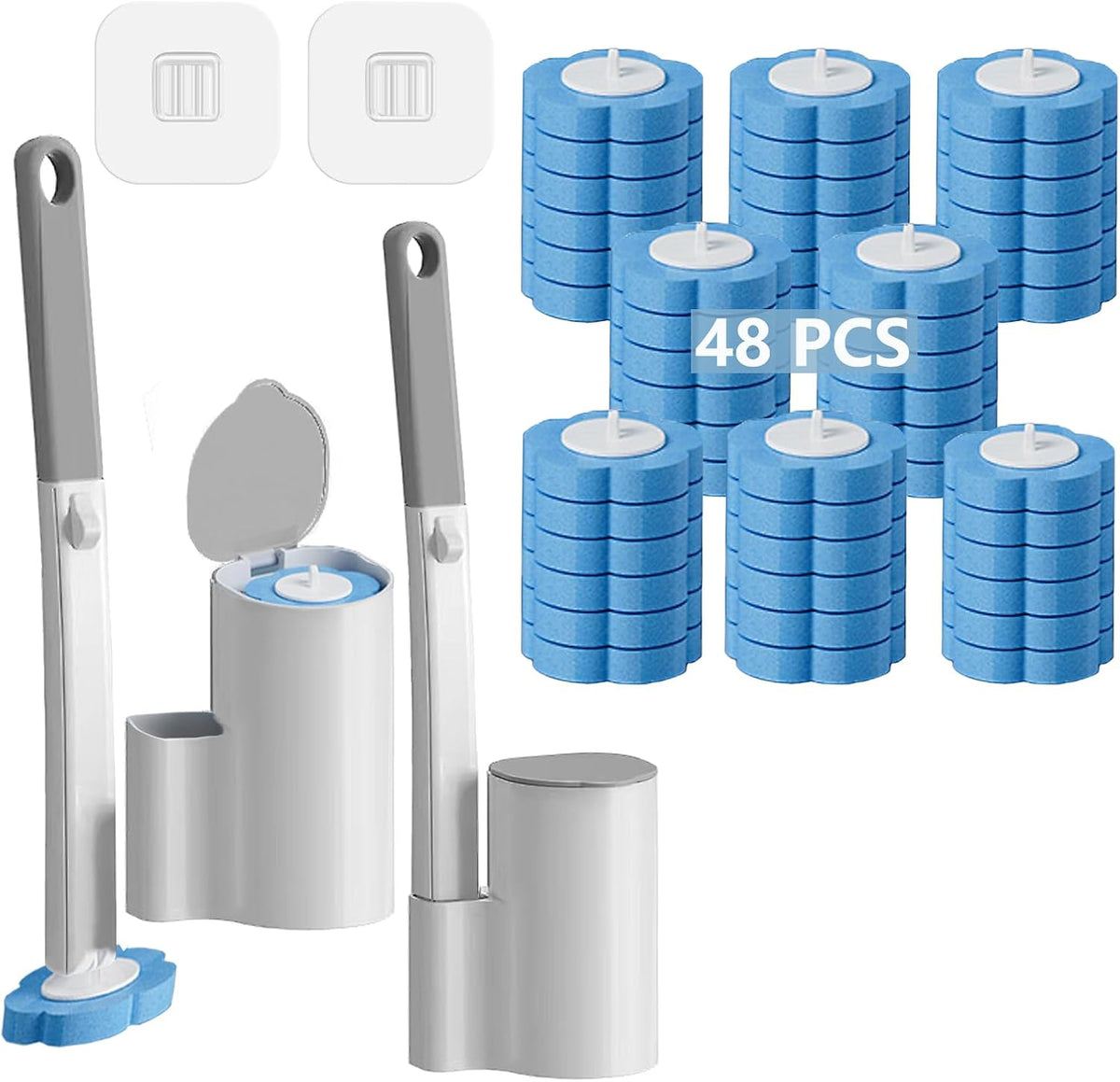 Disposable Toilet Brush and Holder 2 Pack with 48 Cleaner Refills