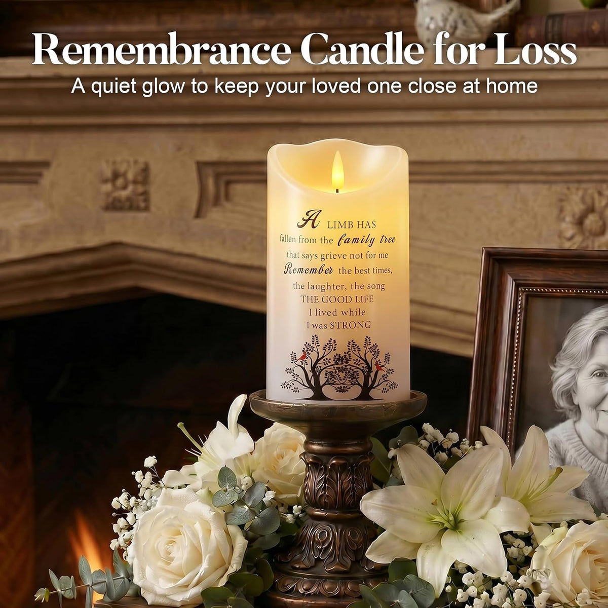 Homemory 4x7 Flameless Memorial Candle Sympathy Gifts for Loss of Loved One