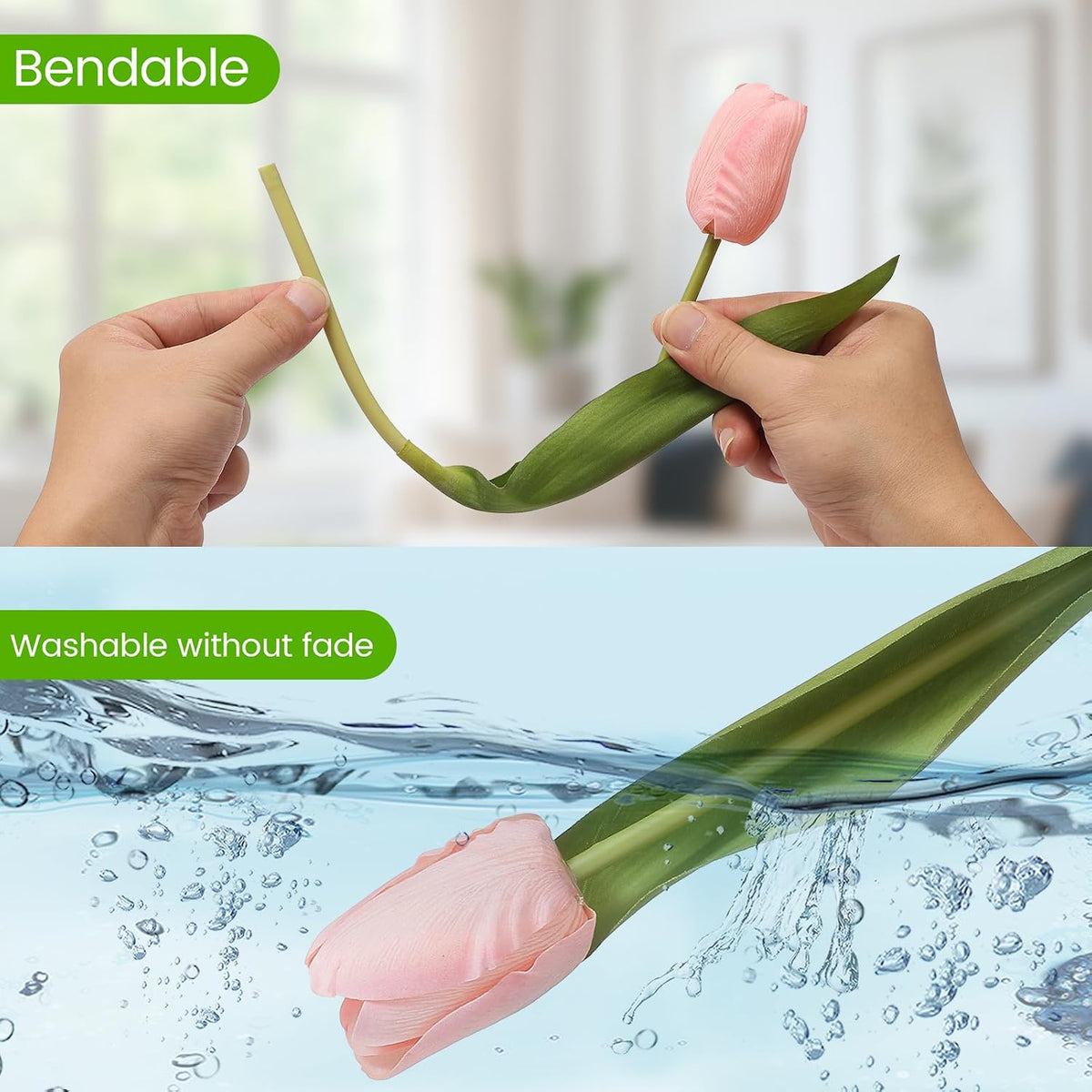 Artificial Tulips - 20 Stems Real Touch Realistic Fake Tulip Flowers, Premium Silk Feel, UV-Resistant, Anti-Fade, Waterproof Lifelike Faux Tulips for Home Decor, Wedding, Party, DIY (Mix)