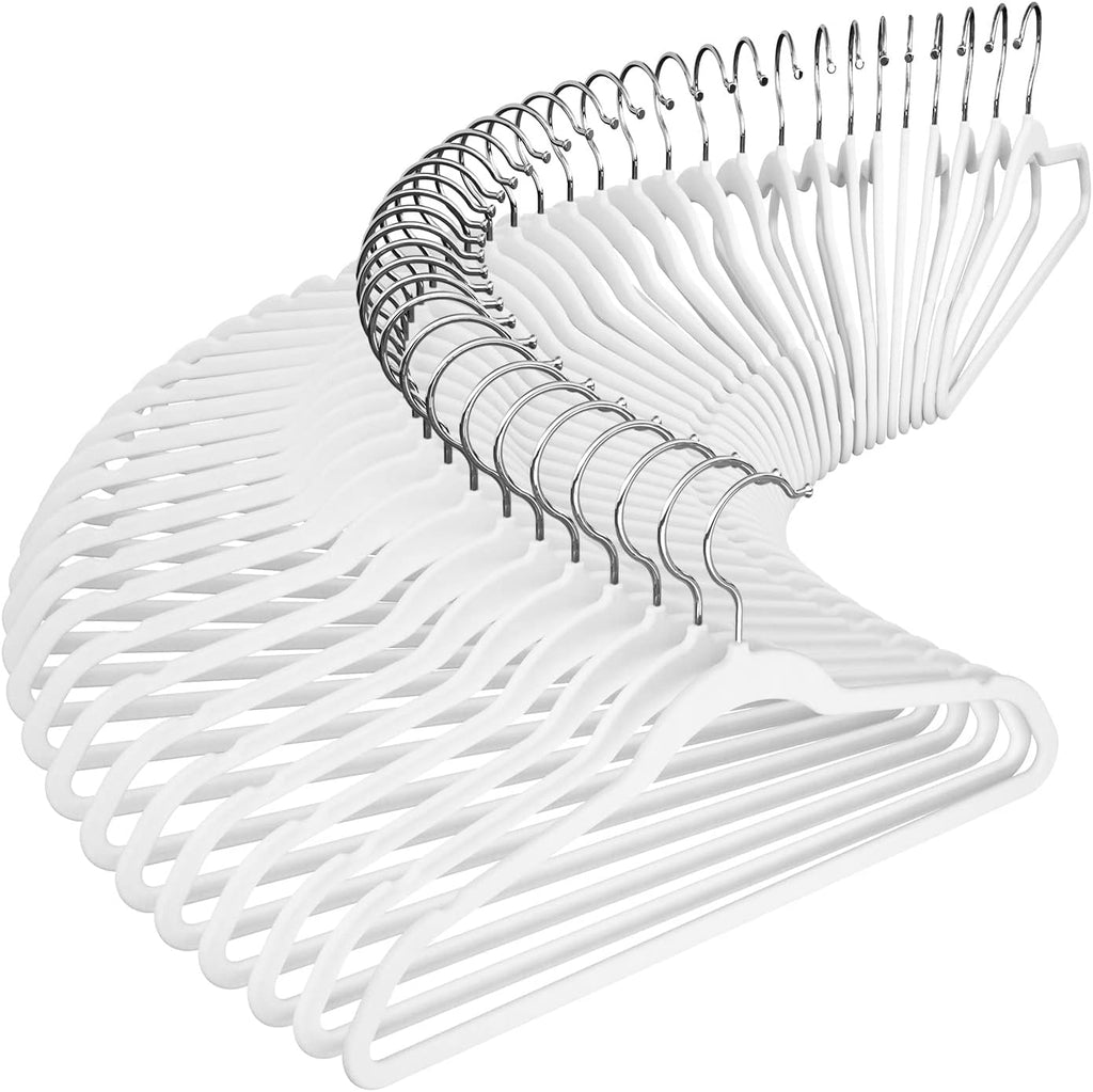 50 Pack White Velvet Clothes Hangers, Non Slip,Space Saving