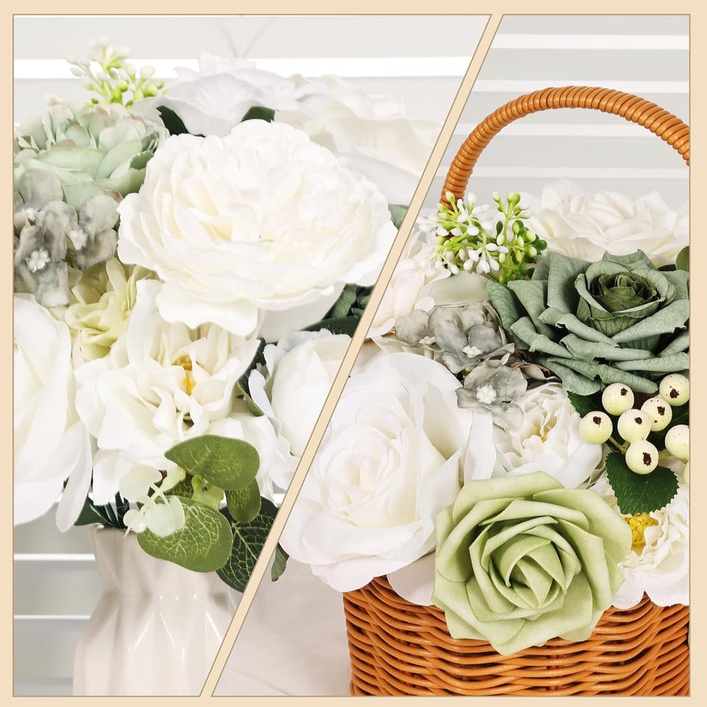 26PCS Artificial Flowers, Silk&Foam Fake Roses Set for DIY Decor