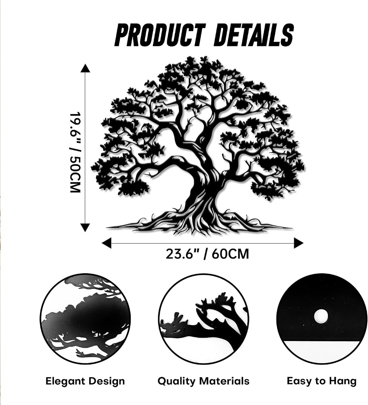 Xedatric Tree of Life Metal Wall Art Matte Black 23.6"x19.7"
