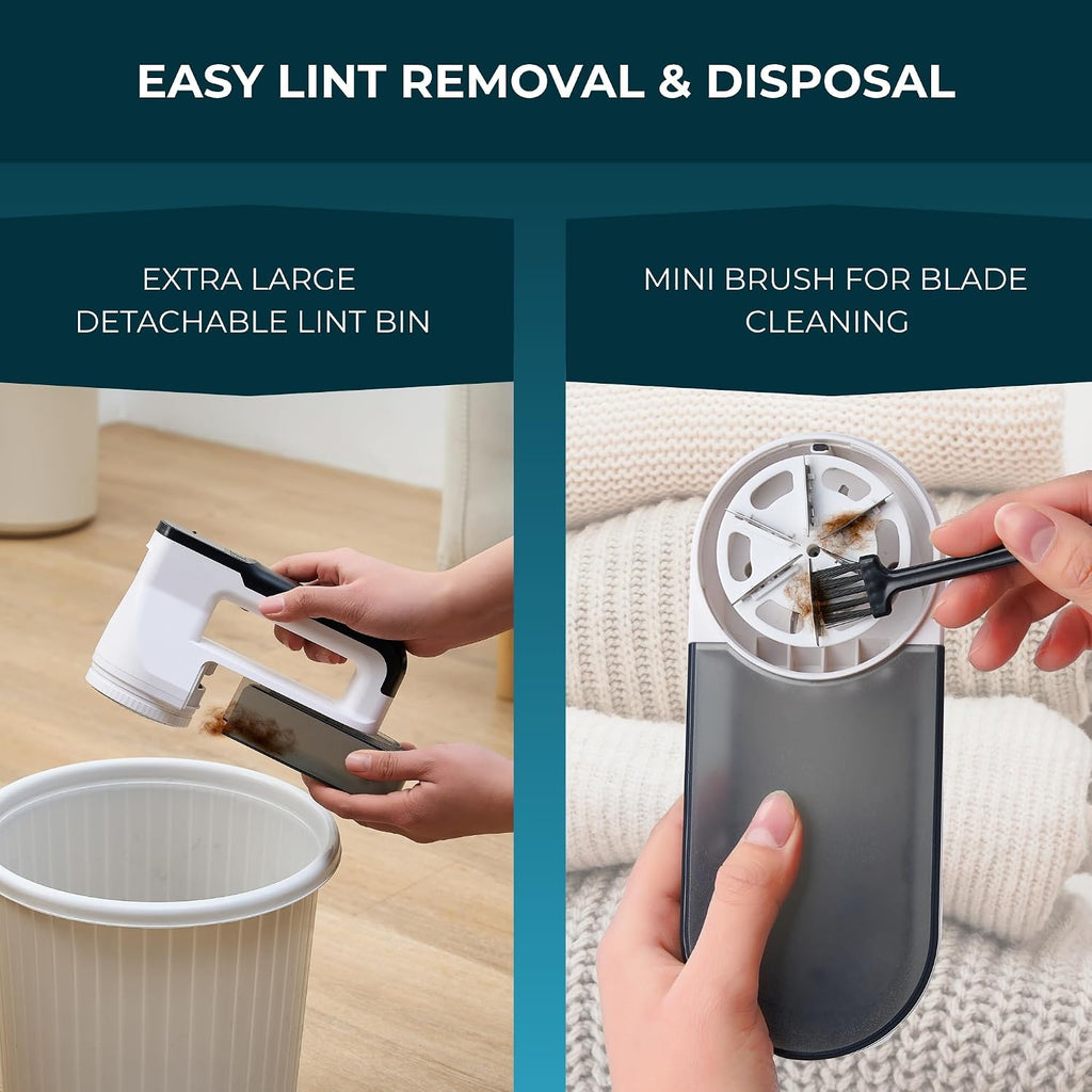 True & Tidy XL Rechargeable Fabric Shaver & Lint Remover w/Built-in Light, Sweater Defuzzer with 3 Speeds, Replaceable 6 Leaf Steel Blades, XL Lint Bin, Mini Brush for Cleaning, up to 3+ Hours of Use