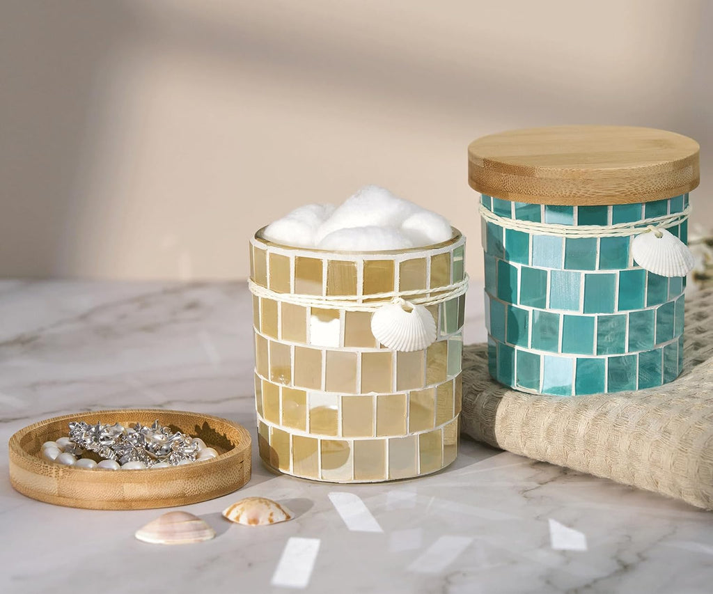 Mosaic Thick Glass Bathroom Qtip Holder, 1 Pack