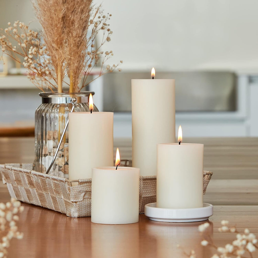 Simply Soson Ivory Pillar Candles 3x4, Set of 6, Unscented Bulk Pack