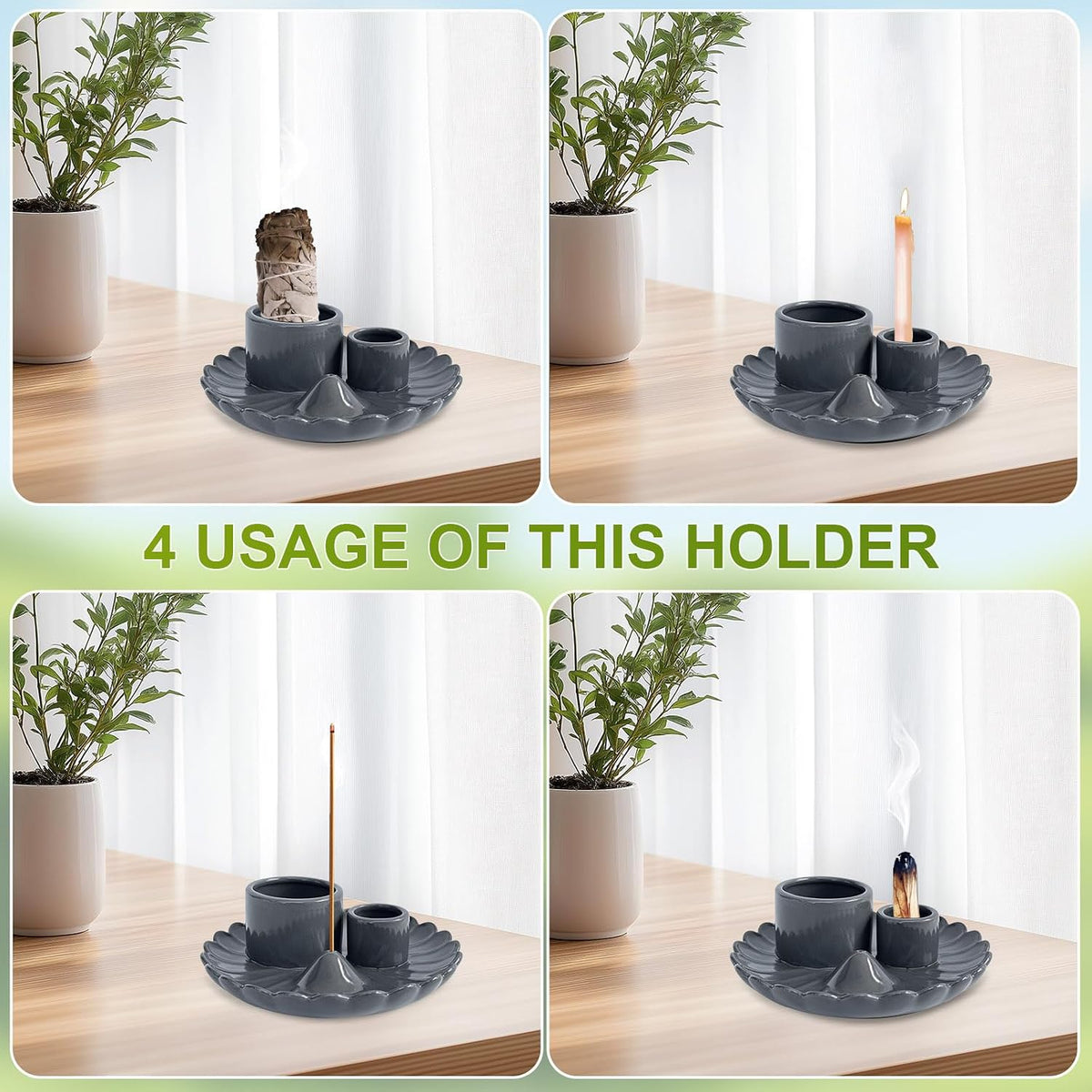 Palo Santo Sticks Holder, 4 in 1 Incense and Candle Holder Black