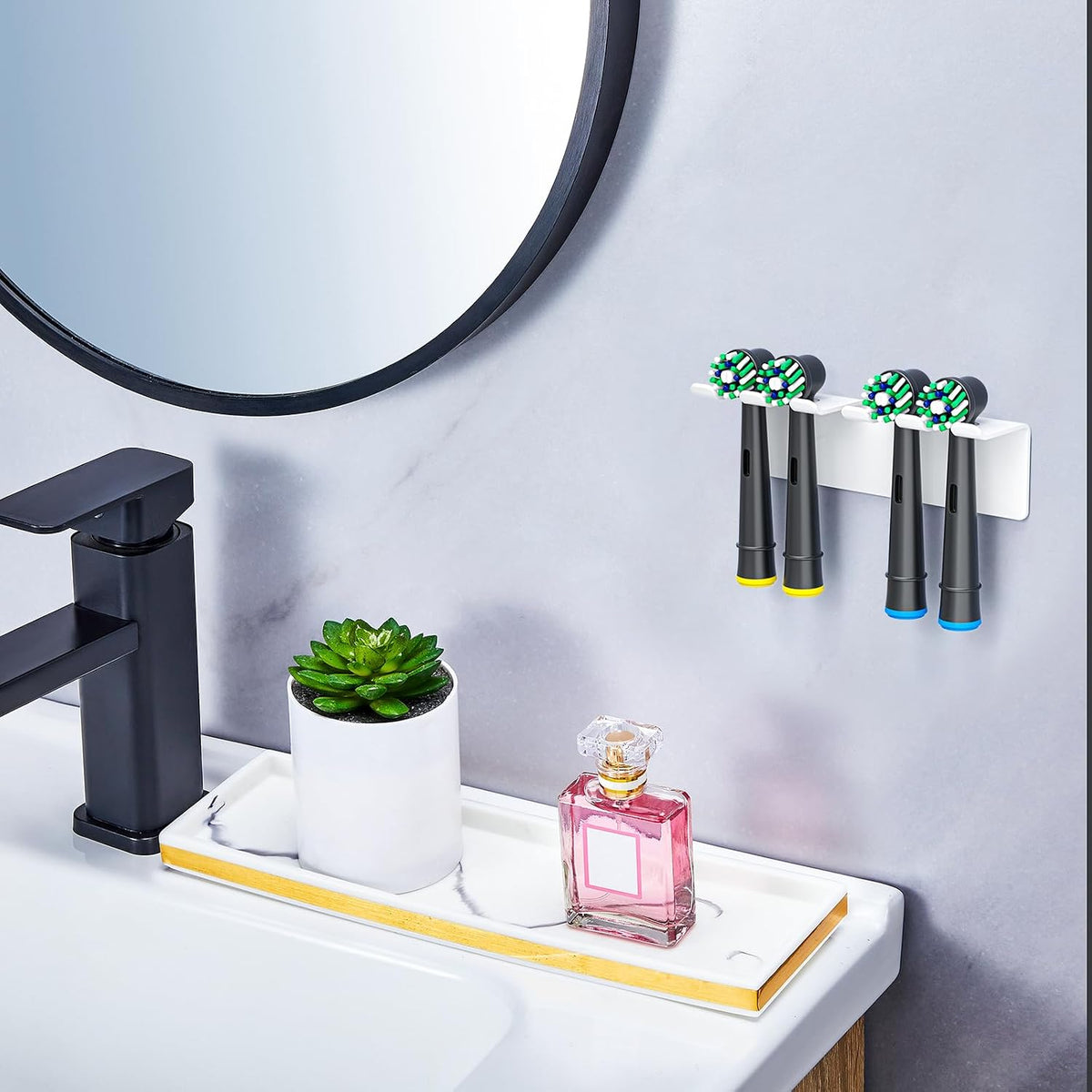 Toothbrush Holder, Electric Toothbrush Head Holder Wall Mounted Non Screw, Metal Toothbrush Holders for Bathroom, Self Adhesive Tooth Brush Holder Toothbrush Organiser (White, Medium)