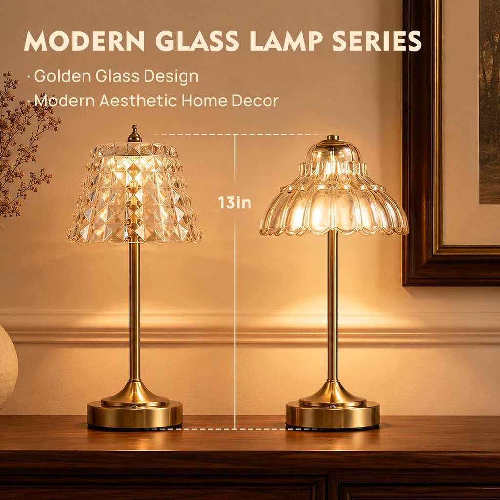 Flower Battery Operated Rechargeable Lamp Cordless, Rhombic, Amber