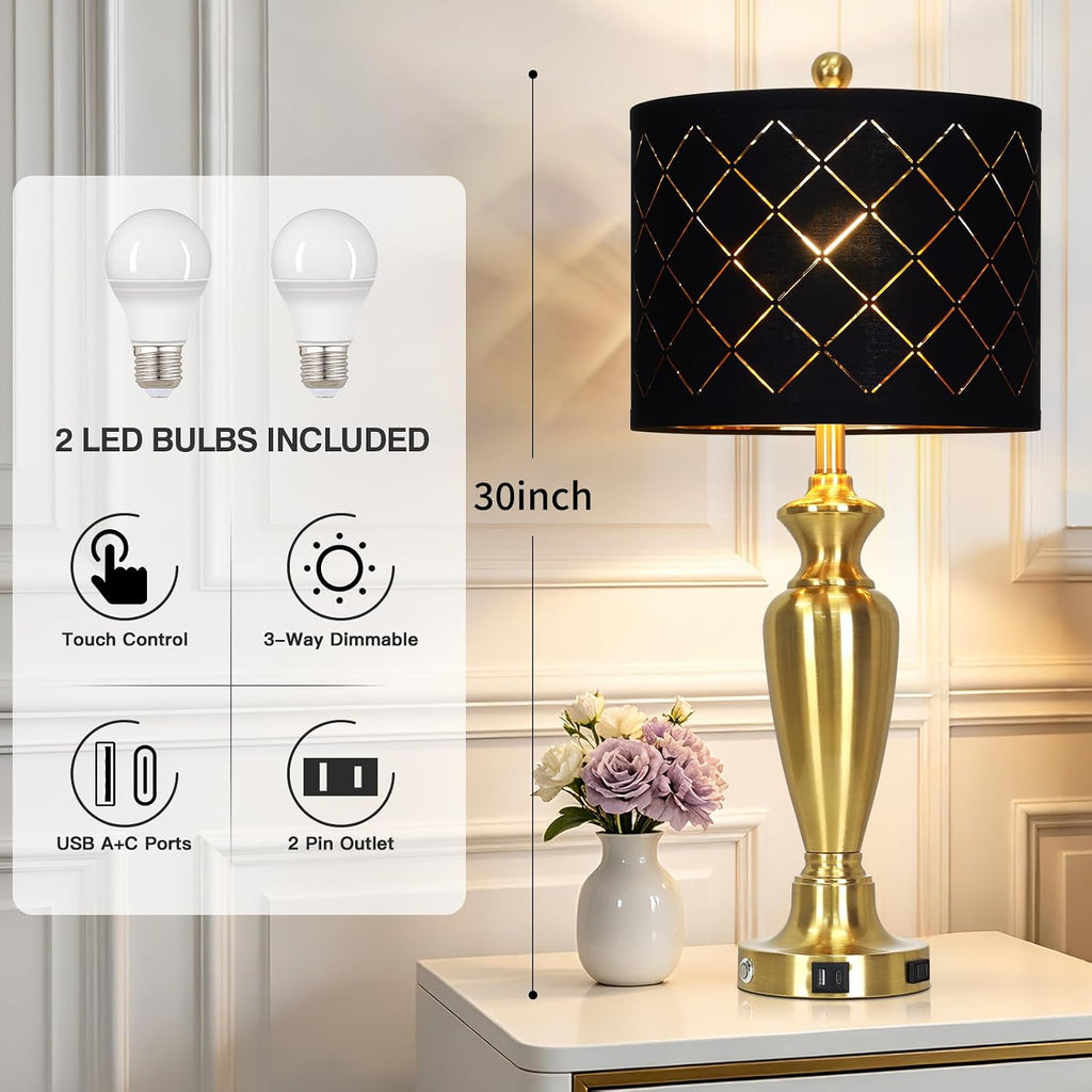 Cinyirong 30" Tall Gold Table Lamps Set of 2 for Living Room & Bedroom