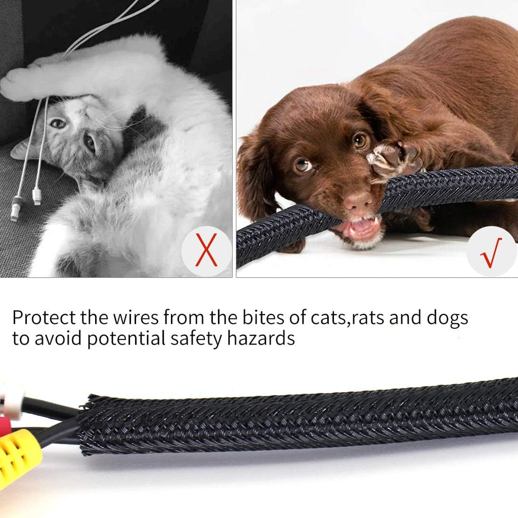 Cable Management Sleeve, Protect Cat from Chewing Cords Cord Protector Wire Loom Tubing Cable Sleeve Split Sleeving for TV/Computer/Home Entertainment Audio Video Cable USB Charger Cable