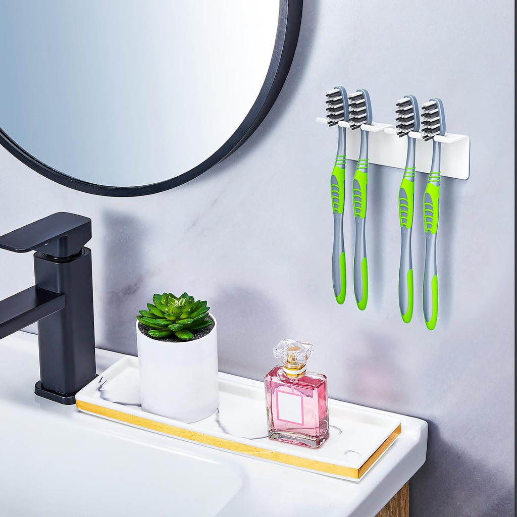 Toothbrush Holder, Electric Toothbrush Head Holder Wall Mounted Non Screw, Metal Toothbrush Holders for Bathroom, Self Adhesive Tooth Brush Holder Toothbrush Organiser (White, Medium)